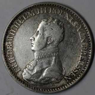 1818 Prussia Silver Thaler King Military Bust Large German State Coin