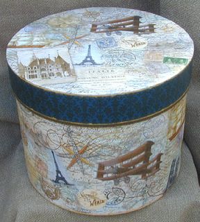 Round Storage Hat Box Lid Large Vintage Style European World Traveler