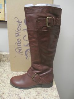 Nine West Vermillion Leather Equestrian Boots Brown New with Box