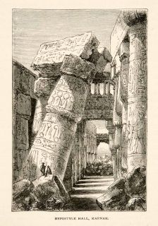 1891 Wood Engraving Hypostyle Hall Karnak Temple Complex Amon re Egypt