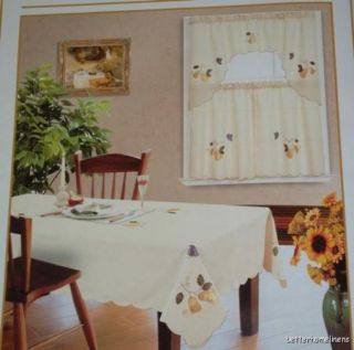 3pc Beige Kitchen Window Curtain Set Pears Butterfly Drapes Cafe Tier
