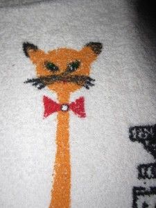 50s Vtg Unused Hippie Cat Rhinestone Hand Towel Retro Kitty