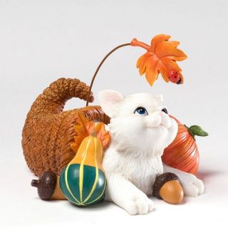 Charming Purrsonalities White Kitty Cat Fall Harvest Thanksgiving