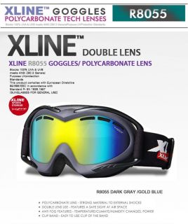Xline R8055 Dark Gray Gold Blue Ski Snowboard Goggles Dual Lens Goggle