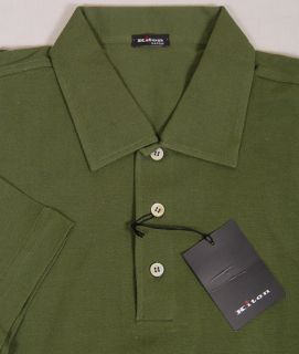 KITON Polo Shirt $525 Dark Green 3 BTN Logo Handmade Polo Shirt Large