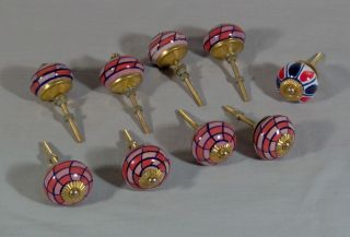 Painted Porcelain w Brass 1 5 Round Cabinet Knobs