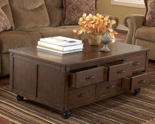 KORDELL   RUSTIC BROWN TRADITIONAL COCKTAIL TABLE WITH STORAGE