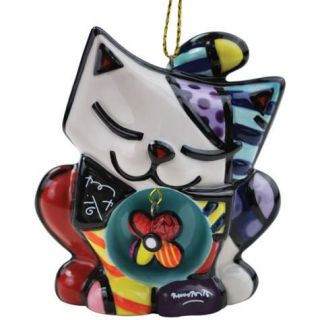 Romero Britto Kitty Cat with Flower Pendant Ceramic Christmas Ornament