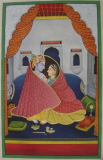 Krishna Radha Painting Hindu Religious God Goddess Handmade Watercolor