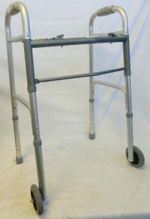 EZ2CARE Deluxe Two Botton Folding Walker with 5 inch Wheels Anodized