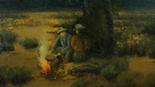 Richard Kruger American Western Oil Landscape Cowboys Campfire