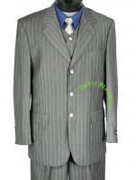 3pc Men 3B Stripe Dress Suit Elastic Waist Gray 50R 62L T3SO