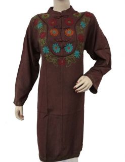 Brown Rayon Kurti Floral Multicolor Embroidery Sundress Women Wear Top
