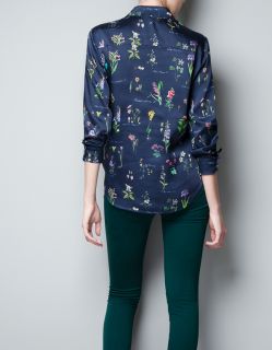 Zara Gold Tipped Collar Floral Blouse Shirt Size L