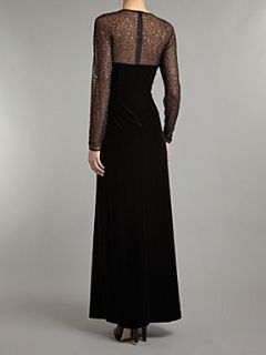 JS Collections Long sleeve velvet beaded mesh maxi dress Black   