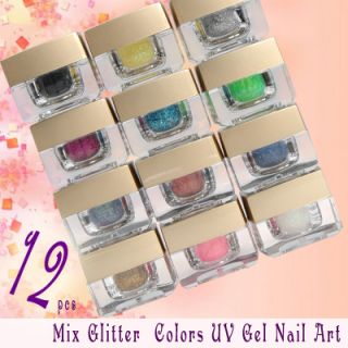 12 Couleur Glitter UV Gels Translucide PR Ongles Tip Manucure