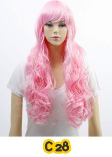 Cosplay Wig Hair Costume Long Pink Skyblue Violet Green Blue Yellow