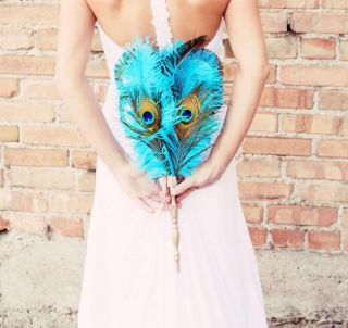 Lacey Peacock and Ostrich Bridal Feather Wedding Fan Bouquet
