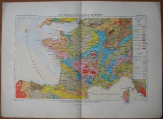 1877 Reclus Map Geological Map of France 1