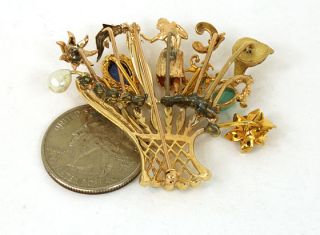 Stylish Vintage 14k Gold Gems Ladies Stick Pin Brooch