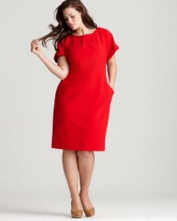 Lafayette 148 New Emanuelle Red Cuffed Sleeve Wear to Work Dress Plus