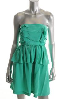 Laila New Green Silk Tiered Lined Side Zip Strapless Cocktail Dress 6