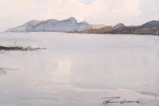1910 1983 Signed Watercolour Harbour Lake Scene with Boat