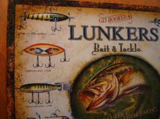 Lunkers Bait Tackle Fishing Lure Fisherman Cabin Lake Lodge Decor Sign