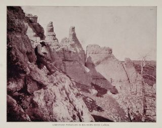 1893 Print Limestone Pinnacles Big Horn River Canyon Original