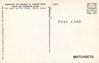 Canada Entrance Pigeon River Near Lakehead Cities Automobile Postcard