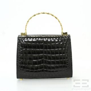 Lana Marks Black Patent Crocodile Small Convertible Handbag