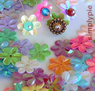 50 Large Flower Cap Assorted Color Plastic Beads Acrylic