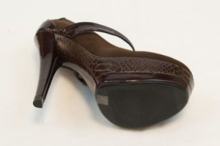 New Lasonia Womens Brown Patent Leather Suede Snake Print Stilettos w