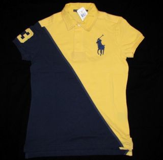 Ralph Lauren Womens Rugby Shirt s Small Polo Blue Yellow Big Pony New