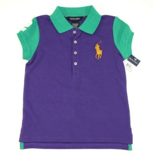 Ralph Lauren Girls Polo Shirt 4 4T Purple Pique Short Sleeve Big Pony