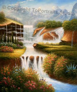 New Zealand Waterfall Original Canvas Oil Painting XL
