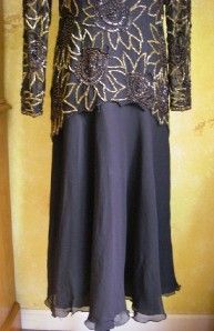 Gorgeous Laurence Kazar 100 Silk Beaded Dress Sz M Black w Gold