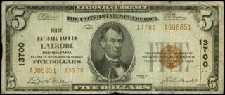 LATROBE PENNSYLVANIA FIRST NATIONAL BANK 1929 TY 2 ~#13700~NATIONAL