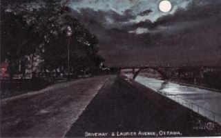 Driveway Laurier Ave at Night Ottawa Canada Postcard