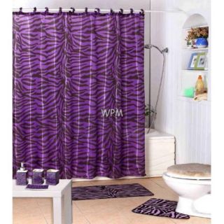 Shower Curtain Animal Safari Purple Zebra Design with Hooks Kids