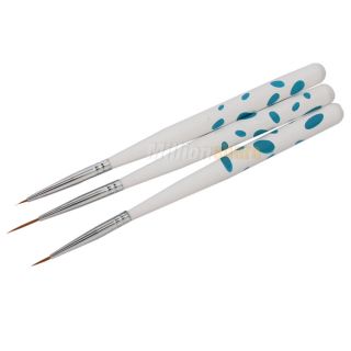 3X New Nail Art Painting Pen Brush Synthetic Hair White Handle with