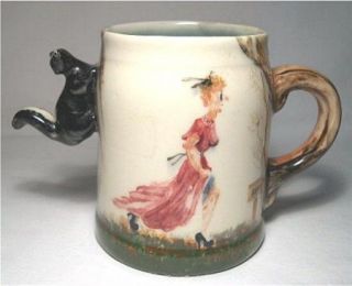 Vintage Art Pottery Whimsical Tankard Skunk Mug Signed