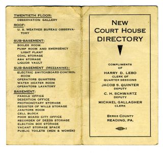 Berks County Pennsylvania New Courthouse Directory Harry D Lebo