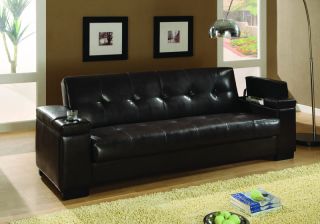 Dark Brown Faux Leather Tufted Storage Sofa Bed Couch