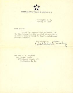 William D Leahy Typed Letter Signed 01 26 1953