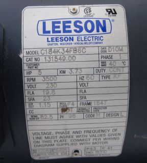 Leeson Electric Single Phase AC Motor 5HP 3500 RPM C184K34FB6C