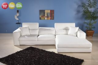 Modern White Leather Sectional Sofa Couch Chaise Lounge