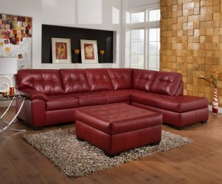 Soho Contemporary Red Bonded Leather Sectional Sofa w Chaise Ottoman