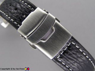 High Quality Leather Watch Strap Shark Skin Black 24mm