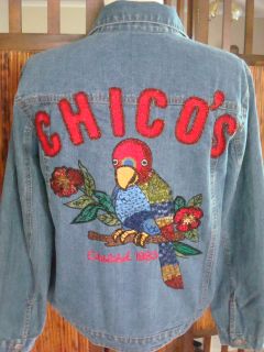 Chicos Artsy Chicos Parott Jeans Jacket Denim Zip Embellished Coat 1